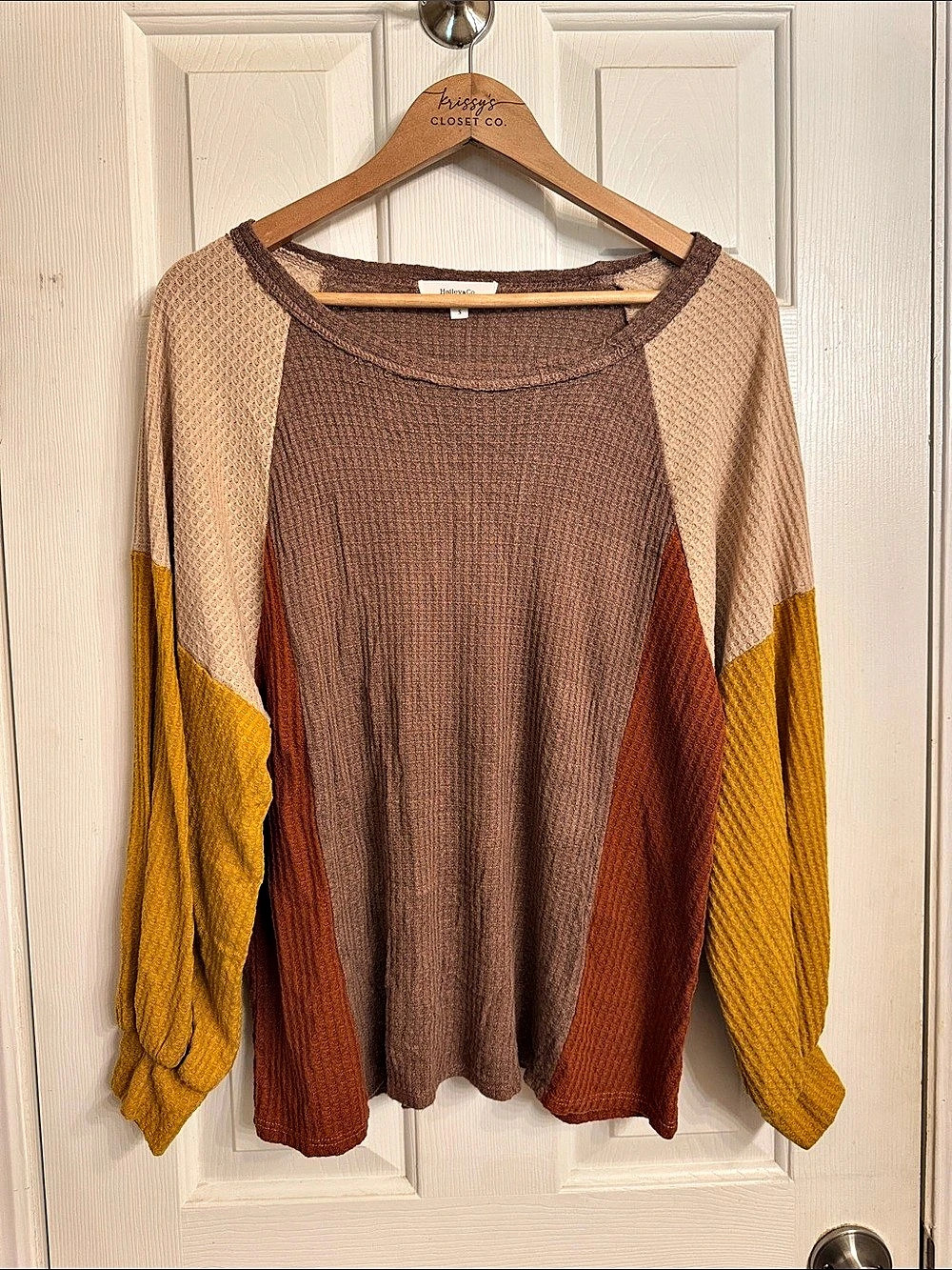 Hailey&Co Color Block Sweater in Brown & Yellow Size Small Like New